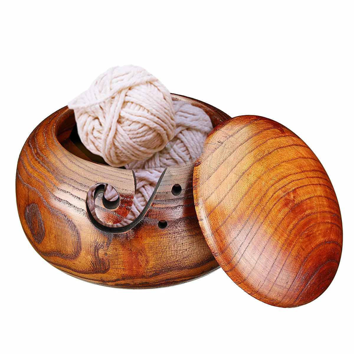 Деревянная пряжа для вязания нитей винтажная круглая коробка для хранения Контейнер для ювелирных изделий Кольцо с крышкой Нескользящая рукоделие