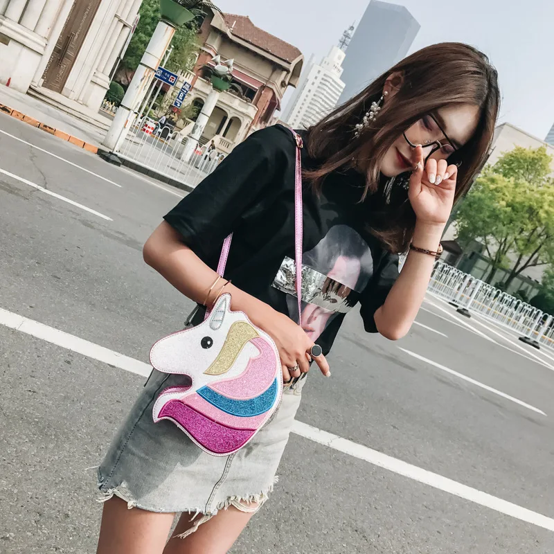Cute Ladies Bag 2019 New Cartoon Unicorn Sequins Wild Girl Fashion Single Shoulder Messenger Bag Small Crossbody Bags For Women