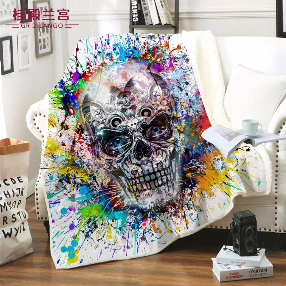 

GRIDILANGO Indian Skull Sugar Velvet Plush Throw Blanket Colorful Printed for Kids Adults Sherpa Blanket for Couch TV Thin Quilt