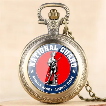 

Retro National Guard Souvenir Quartz Pocket Watch Vintage Necklace Pendant Clock with Chain Steampunk Fob Watches for Men Women