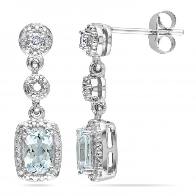 10 k белое золото 1-3/8ct Аквамарин и 1/10ct Подвесные серьги с бриллиантами | Украшения