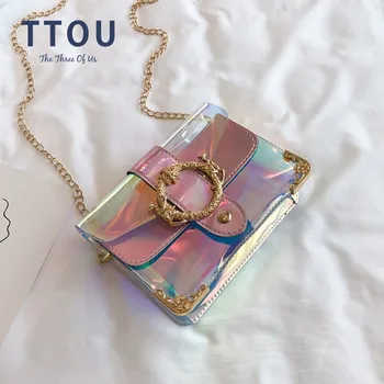 

TTOU Vintage Laser Crossbody Bag Chain Mini Shoulder Bag Circle Small Messenger Bag Women Handbags Purses Evening Clutch Bag