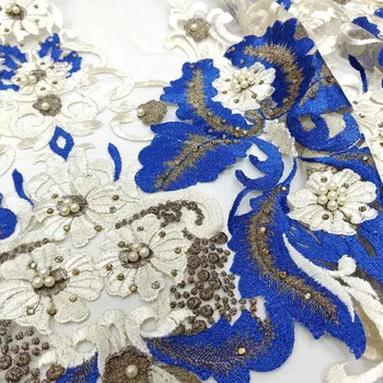 

High Quality 3D Flower Lace Fabric African Net Tulle Lace Fabric Blush Pink Applique Embroidery Lace Fabric For French Wedding