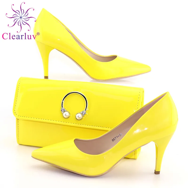 

Yellow Italian Shoe with Matching Bags Shoe and Bag Set for Party In Women Italian Matching Shoe and Bag Set with stones