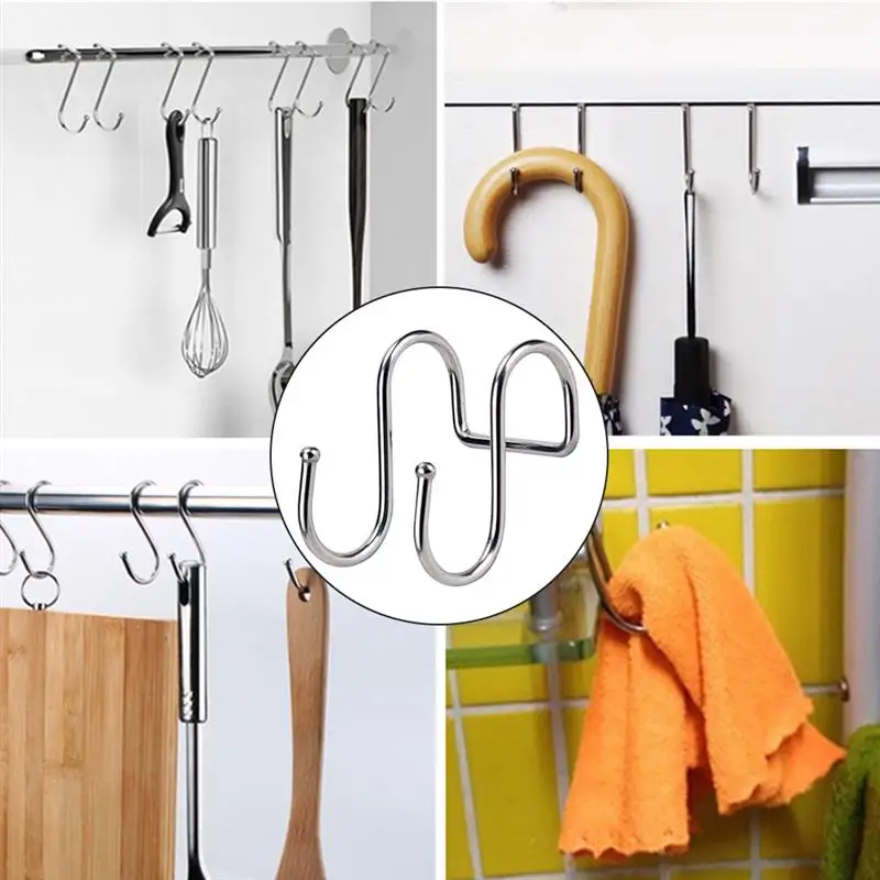 10pcs S Shaped Kitchen Hooks Stainless Steel Household Door Storage