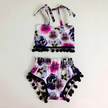 США лето г. Плавание Одежда для новорожденных обувь девочек Купальник Набор Бикини кисточки Высокая талия цветочный принт купальный костюм