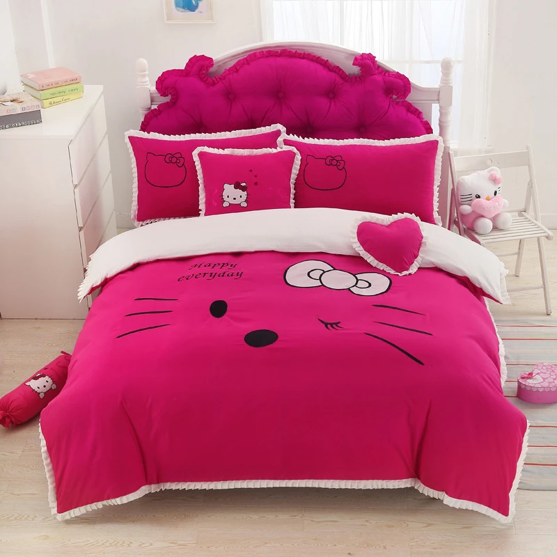 

Hello Kitty Skirt Bedding Set,Cartoon Women Girls Beauty Bed Linens Duvet Cover Set Skirt Sheet Pillowcases Twin Full Queen King