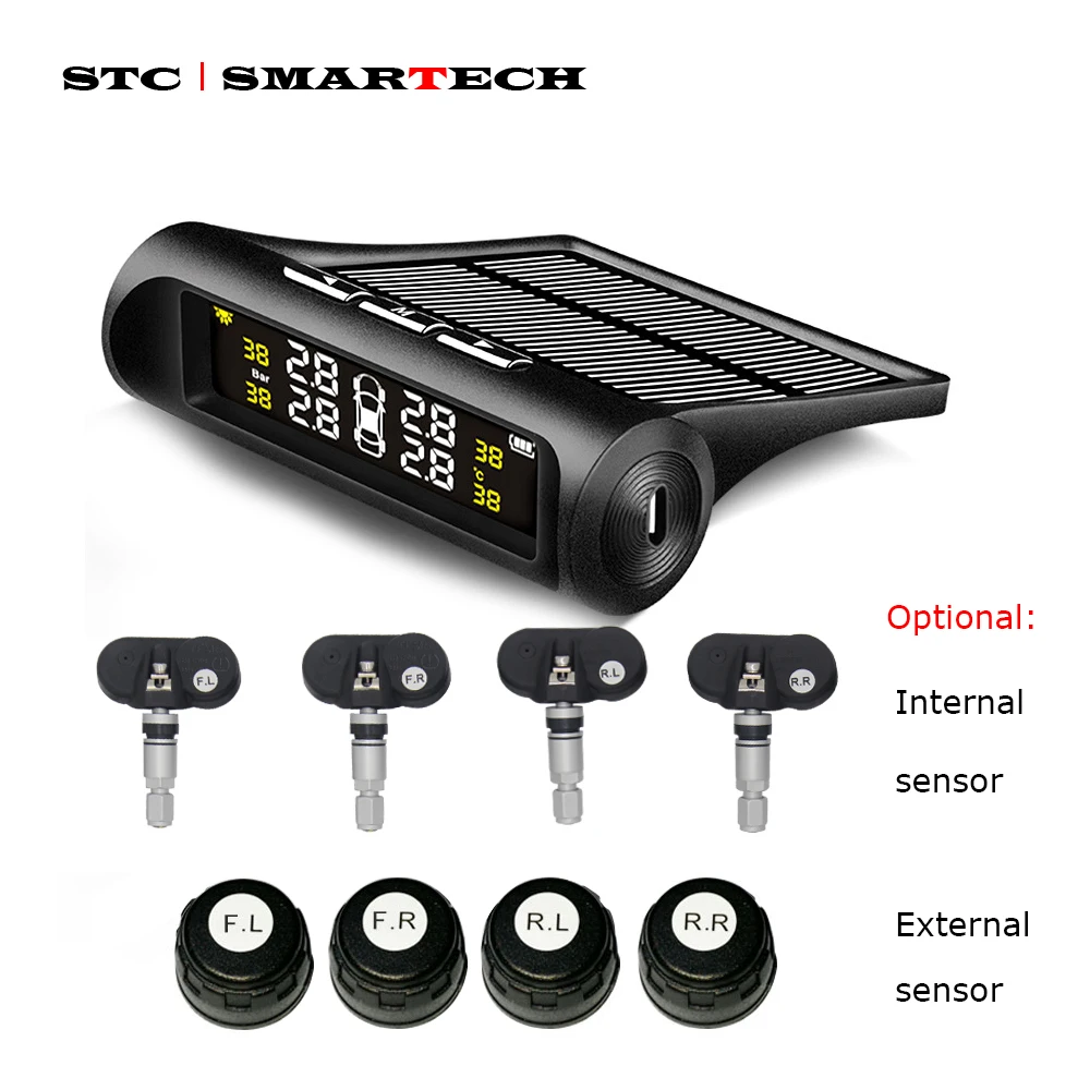 

SMARTECH TPMS Car Tire Pressure Alarm Monitor System Solar Display 4 Internal / External Sensor Temperature Warning