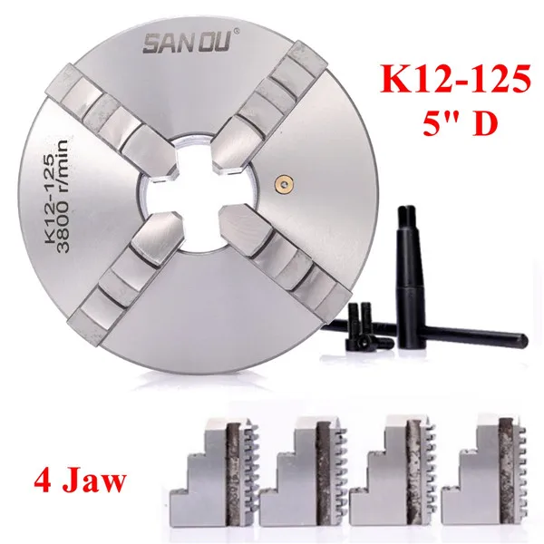 

SANOU K12-125 125mm 4 Jaw Self Centering Lathe Chuck with Key for Drilling Milling Machine