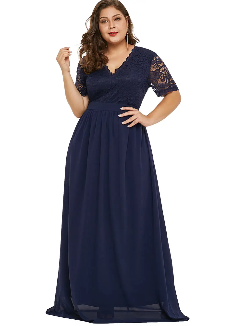 

Women Elegant Summer Dress V-Neck Party Full Lace Sexy Dress Plus Size Lace Sleeve Vintage Wedding Long Maxi Dress Robe Femme