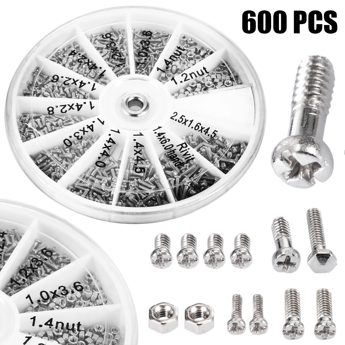 600pcs 12 Kinds of Small Screws Nuts Assortment Kit M1 M1.2 M1.4 M1.6 for Watches Glassess Electronics Screws Nuts Assortment 600pcs 12 Kinds of Small Screws Nuts Assortment Kit M1 M1.2 M1.4 M1.6 for Watches Glassess Electronics Screws Nuts Assortment