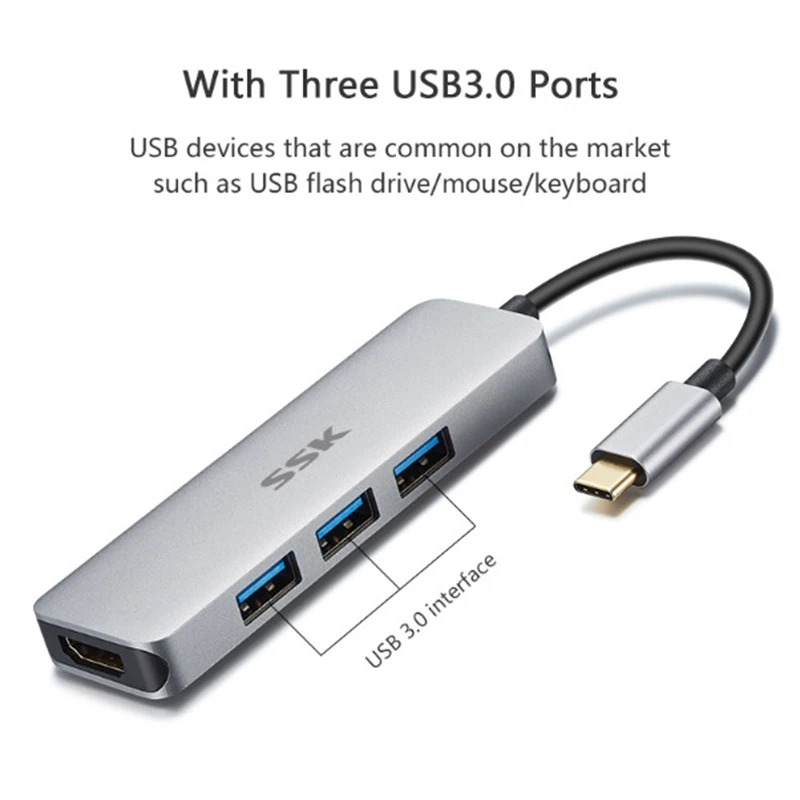 Ssk Shu-C545 3 порта Usb 3,0 type C usb-хаб адаптер док-станция алюминиевый интерфейс Hdmi type-C поддержка 4K Ультра четкое изображение