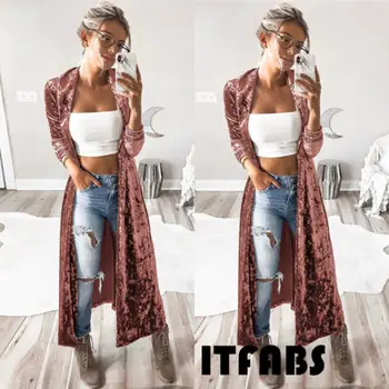 

2019 New Women's Spring Autumn And Winter Velvet Long Sleeved Casual Cardigan Jacket Top Coat