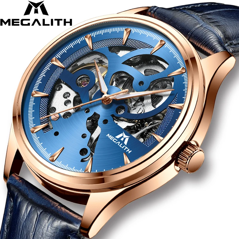 

MEGALITH Mens Watch Automatic Mechanical Watches Luxury Top Bra Sport Waterproof Genuine Leather Business Men Wristwatch Clock