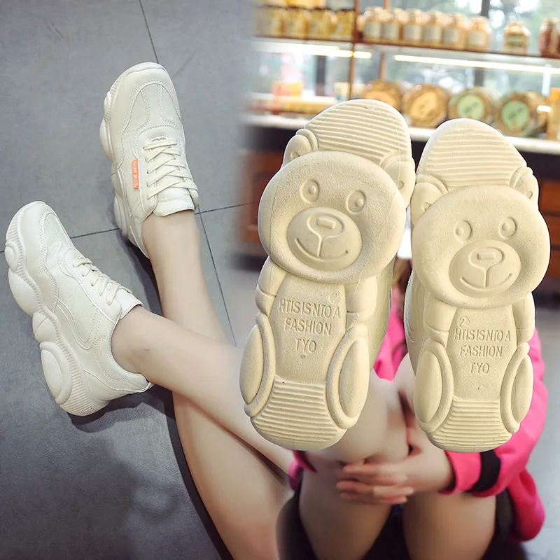 

New Style Bear Shoes Women Hot Sale Platform Dad Shoes Korean-Style Versatile Low Sneakers Female Ultra-Fire Leisure White Shoes