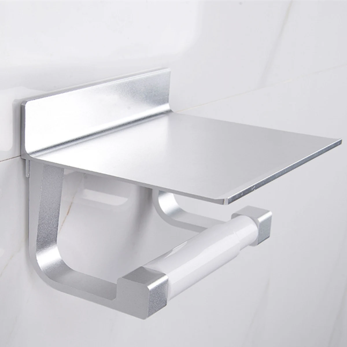 Toilet Paper Holders Space Aluminum Multi-function Storage Holder Bathroom Shelves Towel Shelf with Phone Holder Free Punching