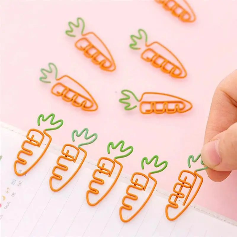 

20Pcs Cute Carrot Shape Paper Clip Cartoon Pin Stationery Bookmark Clip Birthday Gift
