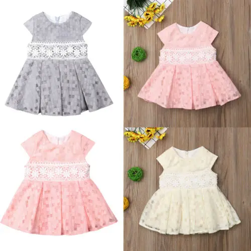 

Baby Girl Toddler Party Dress Pageant Wedding Birthday Princess Christening Lace patchwork High Waist Mini Dresses