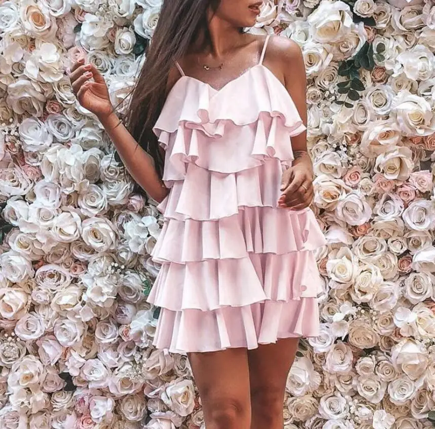 

DEAT V Neck Ruffles Bodycon Dress Women Sleeveless Short Mini Dress Summer Elegant Holiday Beach Spring Sexy Party Dress MD228