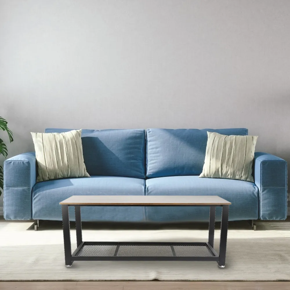 

Stylish Coffee Tea Sofa Table Double Layers Large Storage Shelf Desk Easy Install Sturdy Metal Table For Living Room Decor HWC