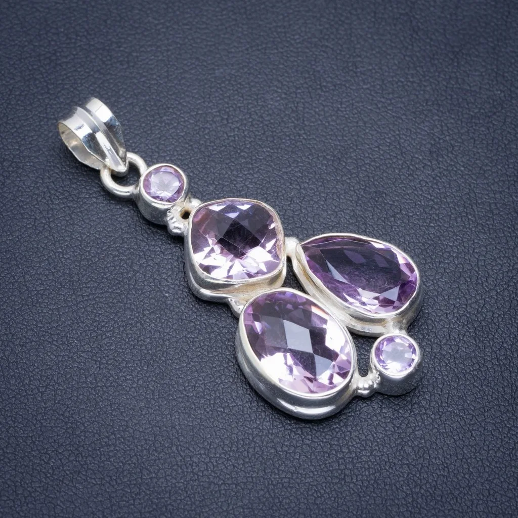 

Natural Amethyst Handmade Unique 925 Sterling Silver Pendant 2" A1573
