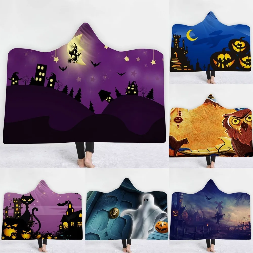 

Halloween Horror Pumpkin Hooded Blanket Thickening Microfiber Throw Blanket Family Blanket For Kids Dropshipping