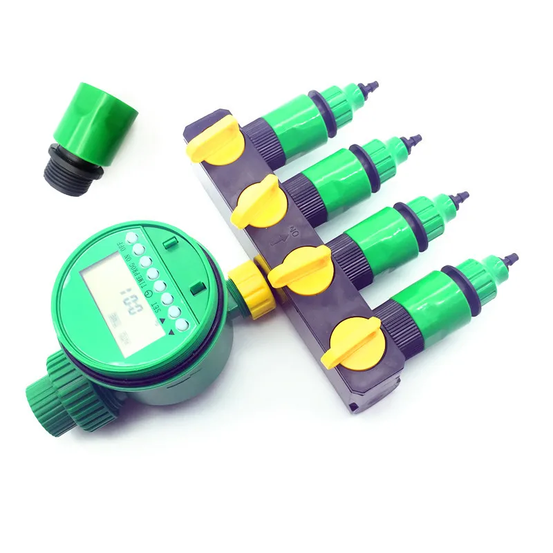 

1 Set(7 Pcs)Home Garden Irrigation Drip Timer Pipe Splitter 4 Way Tap Connectors Quick Connector 3/4 Screw Thread Interface