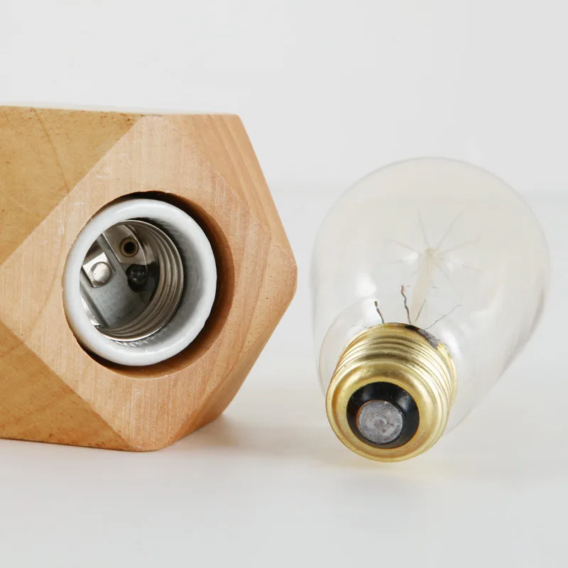 

Modern table lamp E27 Wooden desk lamp Diamond bedside lamp for home/bedroom/living room decor EU-Plug Wooden Base tafellamp