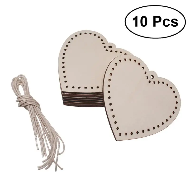 50pc Heart Wooden Slices With 50 Iron Loops Set For Birthday