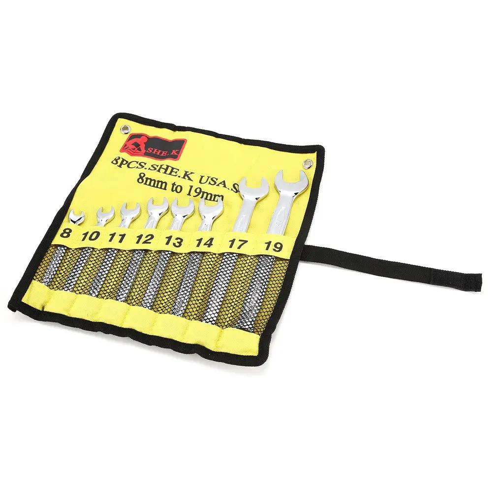 

SHE.K 8pcs 8-19mm Combination Ratchet Wrench Set Kit Repair Spanner Tool Cr-V Steel Metric Socket Handle Reversible Wrench