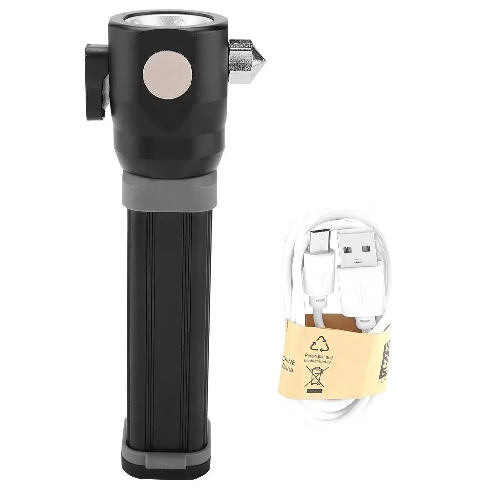 Solar Power USB Charging LED Flashlight Light with Safety Hammer Magnet Compass Solar Power Flashlight Power LED Flashlight