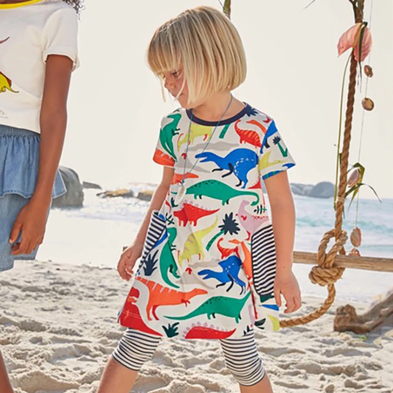 19 Newest Baby Girl Dress With Dinosaur Cute Cotton Short Sleeve Dress Robe Bebe Fille Toddler Girl Dresses For 2 St Birthday Dresses Aliexpress