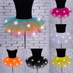 2019 Для женщин девочек светодиодный свет Тюль Туту Танцы юбка фантазии хип-хоп Курица костюм для Хеллоуина 8 цветов мини-юбка vestidos