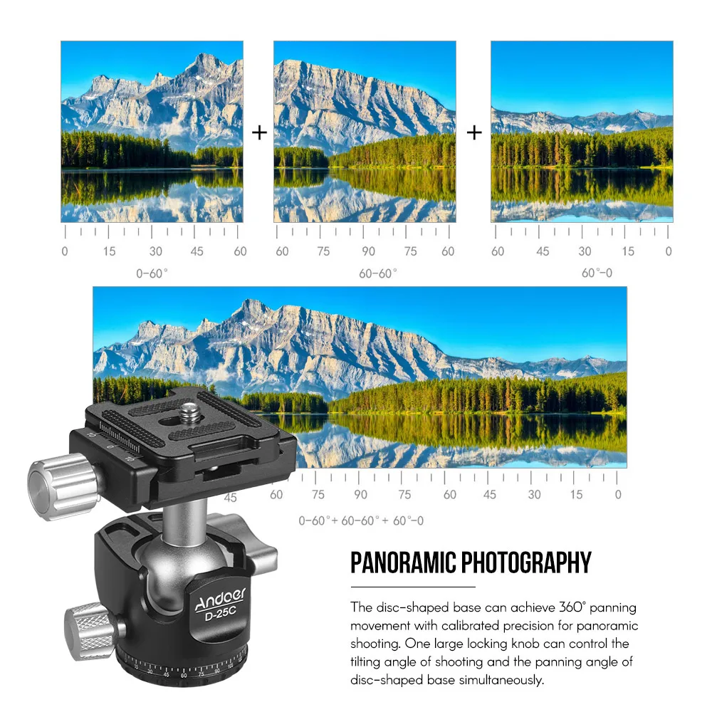 Aluminum Alloy Andoer D-25C CNC Mini Tripod Head Ballhead Double Notch Ball Head for Canon Nikon Sony DSLR ILDC Cameras Tripod