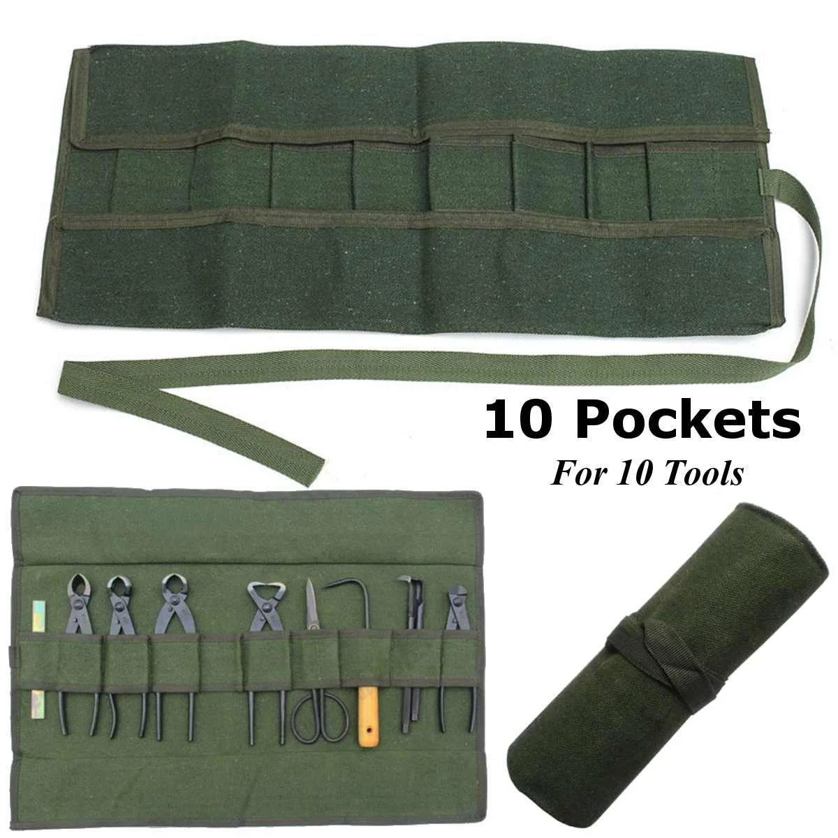 

Portable Green Japanese Bonsai Tool Storage Package Canvas Tool Set Roll Bag Garden Repair Tool Pliers Scissors Storage Bag Case