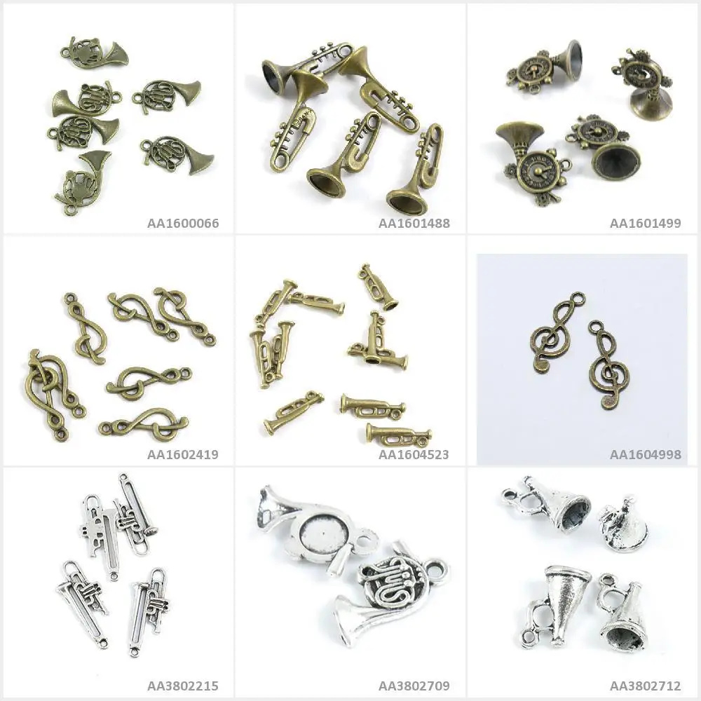 

Antique Bronze Silver Tone Jewelry Charms Horn Loudspeaker Trumpet Speaker French Trombone Music Musical Note Clock Pendant