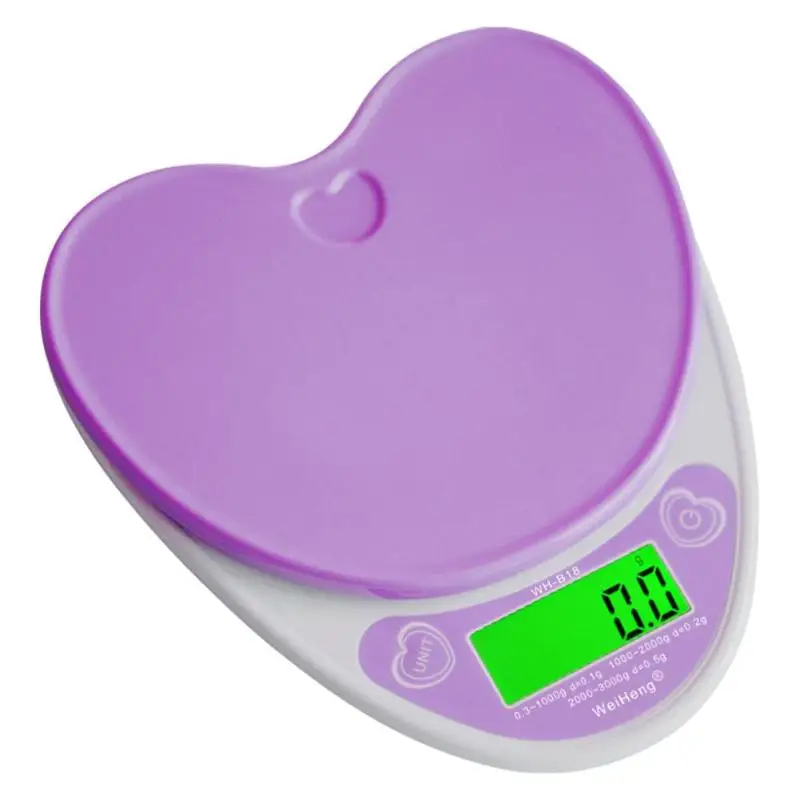 

Plastic Heart Shaped High Precision Backlight Multi-functional Digital Kitchen Food Scale Balance 2019 Measuring Weighing Scales