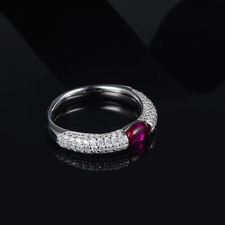 

925 sterling silver micro-inlaid zircon one red stone fashion personality simple candy ring