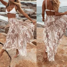 Для женщин красивый стильный цветочный принт кисточкой Юбка модная женская летняя сумка для пляжа Повседневная юбка