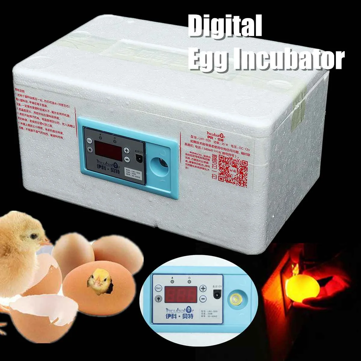 20 Position Automatic Digital Family Eggs Incubator Chicken Poultry Hatcher Foam Home Waterbed Incubator Farm Incubation Tools