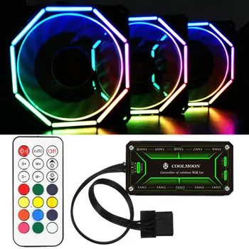 

120mm RGB Cooling Fan Quiet 6pin Dual Aura PC Case Cooling Fan for Computer Remote Control Adjustble LED and Fan Speed 1400RPM