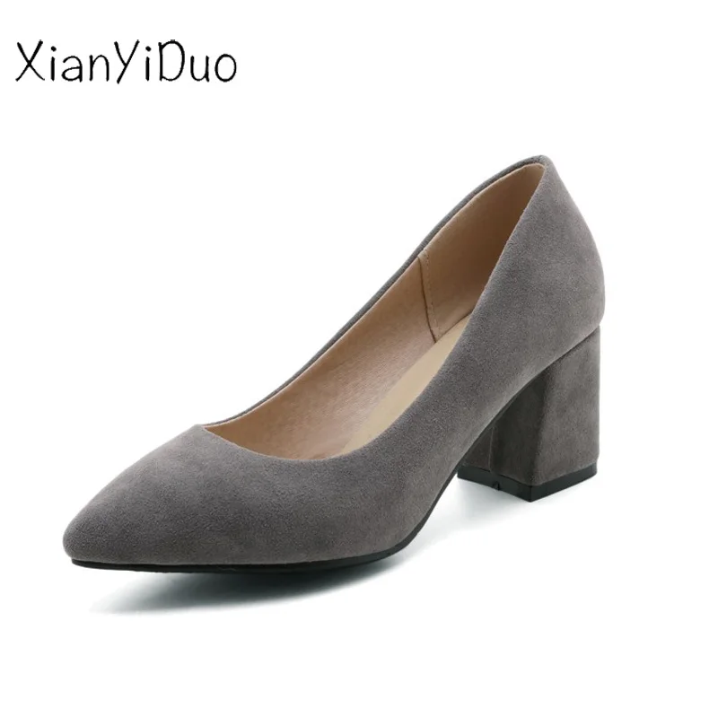 

xianyiduo Concise 2019 Spring Slingbacks Women's Shoes Square Toe Middle Heel Pumps plus size 34-47 Beige Dark Grey /p77