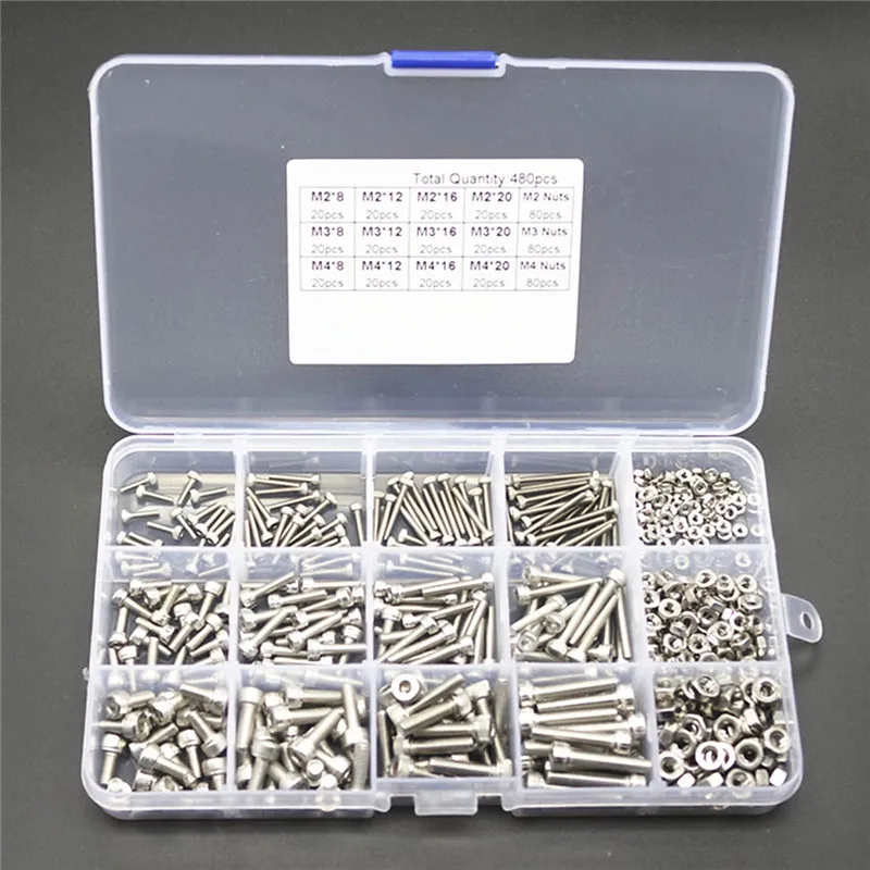 

Suleve 480Pcs/box M2/M3/M4 Round Cap with Hex Socket Screws Set Cap Head Stainless Steel Screw Nuts Repair Tool Assortment