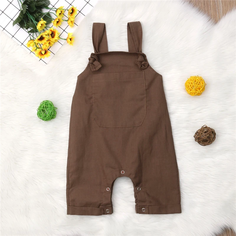 

2019 Sleeveless Cute Cotton Costume Overalls Girs Boys Outfits Clothes Unisex Toddler Newborn Baby Boy Girl Solid Bib Romper