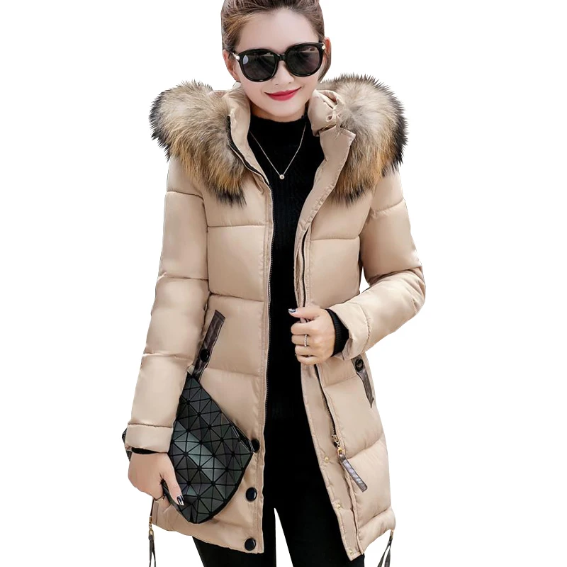 

Womens Winter Jackets And Coats 2018 Parkas Plus Size 3XL Wadded Warm Outwear With A Hood Large Faux Fur Collar Jaqueta Feminina