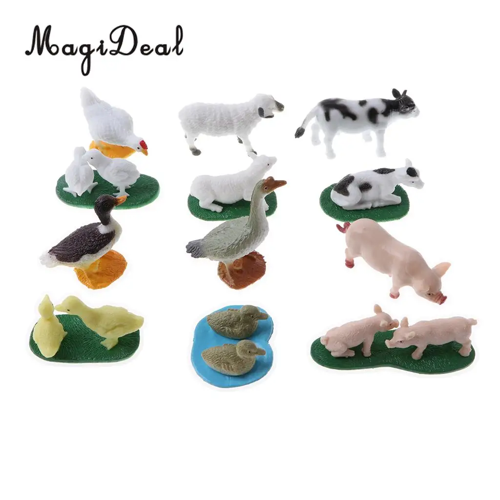 12 Pieces Plastic Farm Animal Models Sheeo Cow Duck Action Figures Toy
