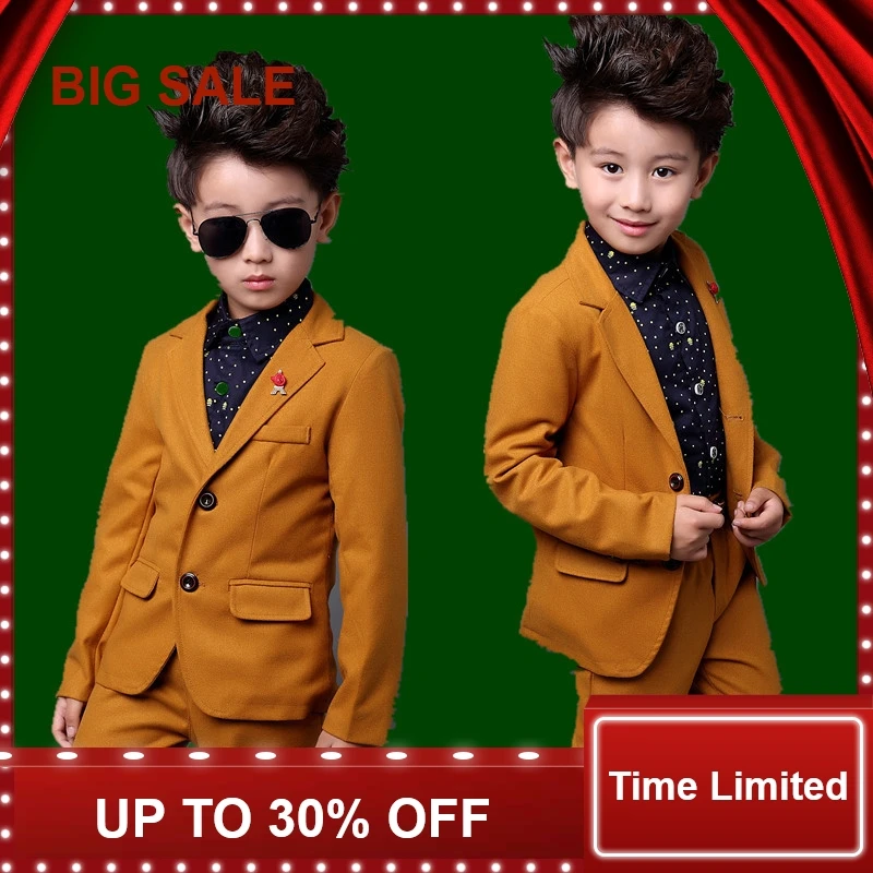 

Kids 2Pcs Yellow Formal Wedding Suit for Boys Children Autumn Solid Blazer Suit Boys Formal Wedding Costume