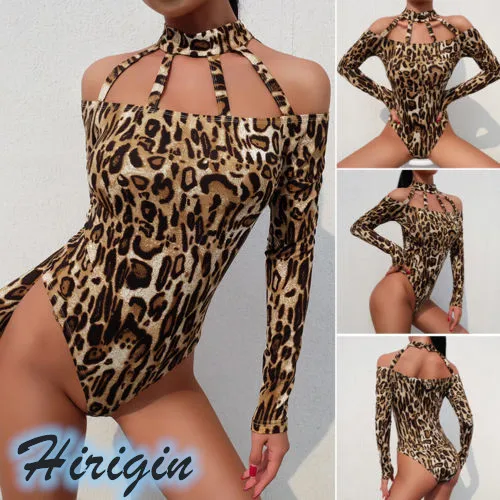 

Sexy Bodysuits NEW Women Sexy Long Sleeve O-Neck Bodysuit Sexy Leopard Print Slim Backless Bodysuits