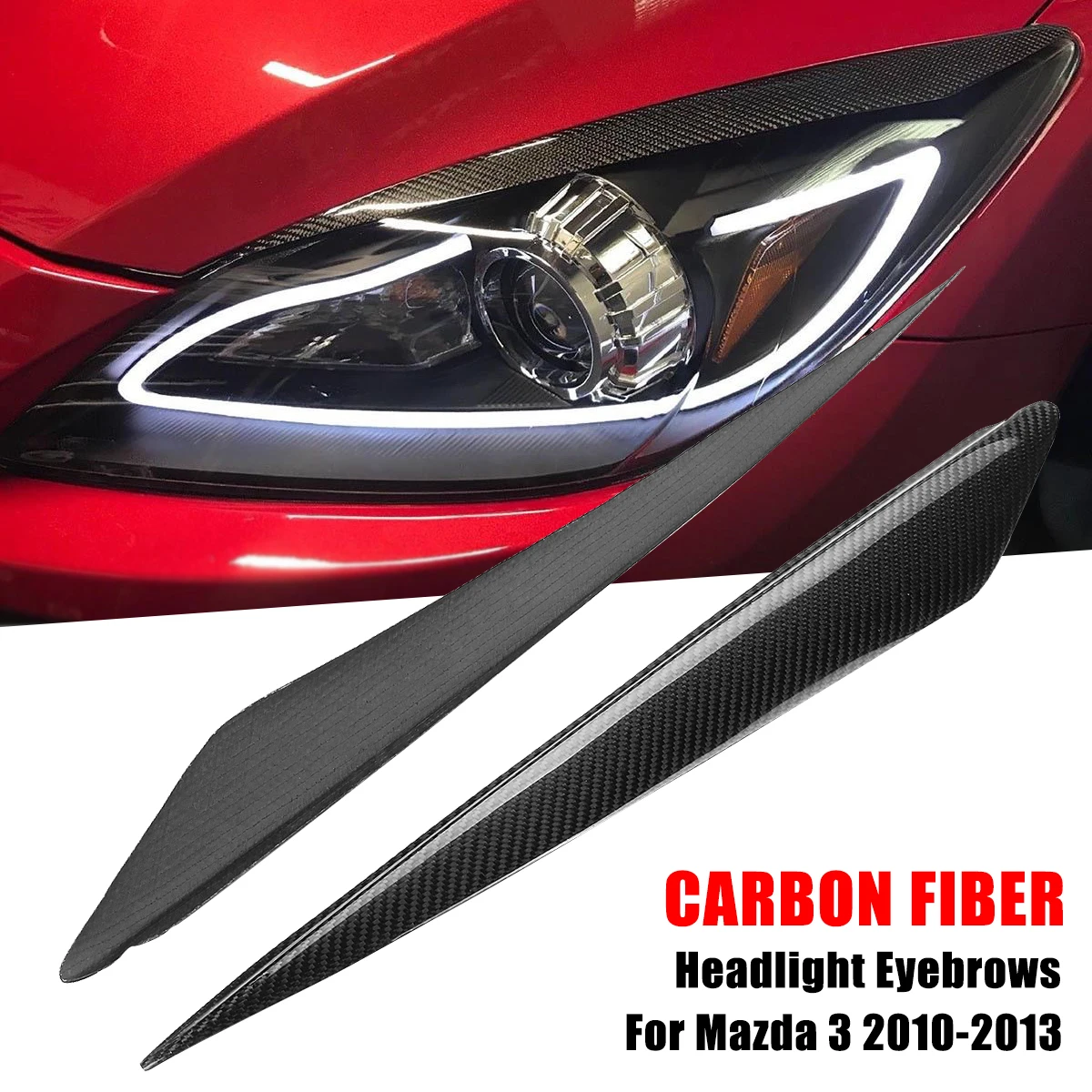 

Pair Carbon Fiber Headlight Eyebrows Cover Head Lamp Eyelids Trim Sticker for Mazda 3 2010 2011 2012 2013
