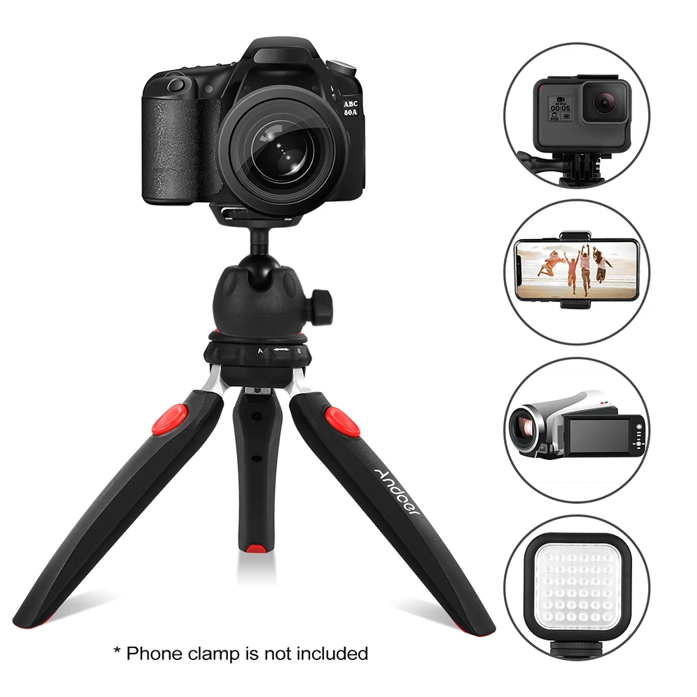 

Andoer Mini Tabletop Tripod Selfie stick with 1/4" Screw for IPhone X 8 7 For Camera LED Video Light Load 2KG13cm-23cm Tripod